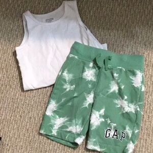 Boys GAP Tie-dye Green & white shorts never worn. White Tank (Worn) size 4T